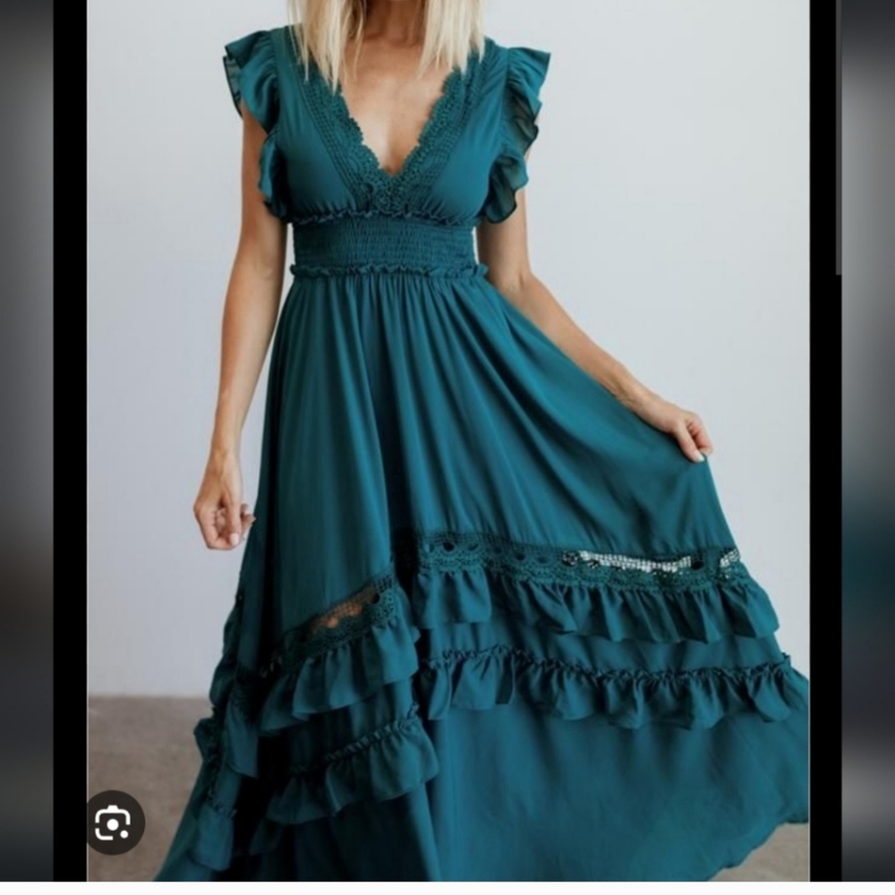 Baltic Born Jasmine Ruffle Maxi Dress in Jade - Small